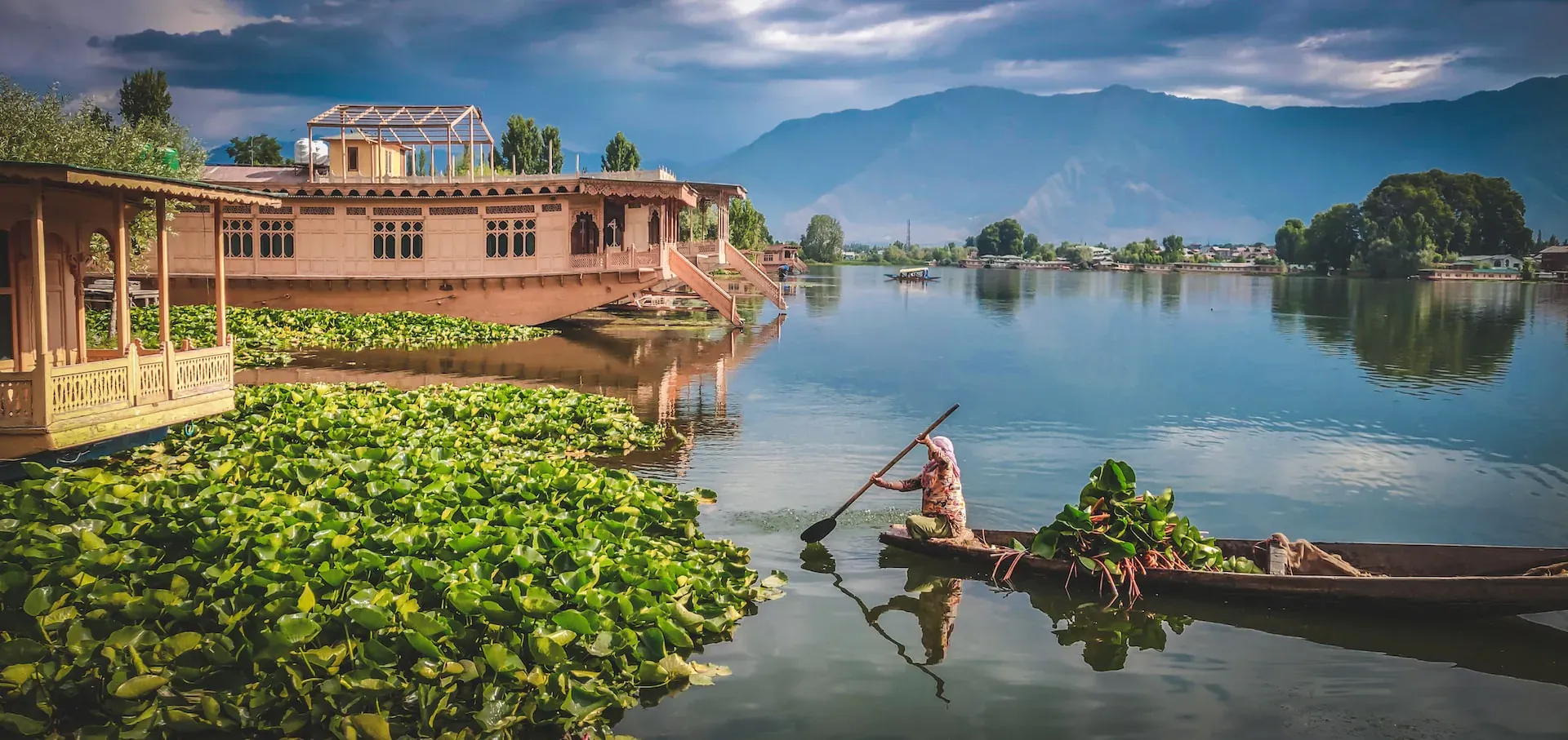 Deluxe houseboats on the calm waters of Dal Lake, Srinagar